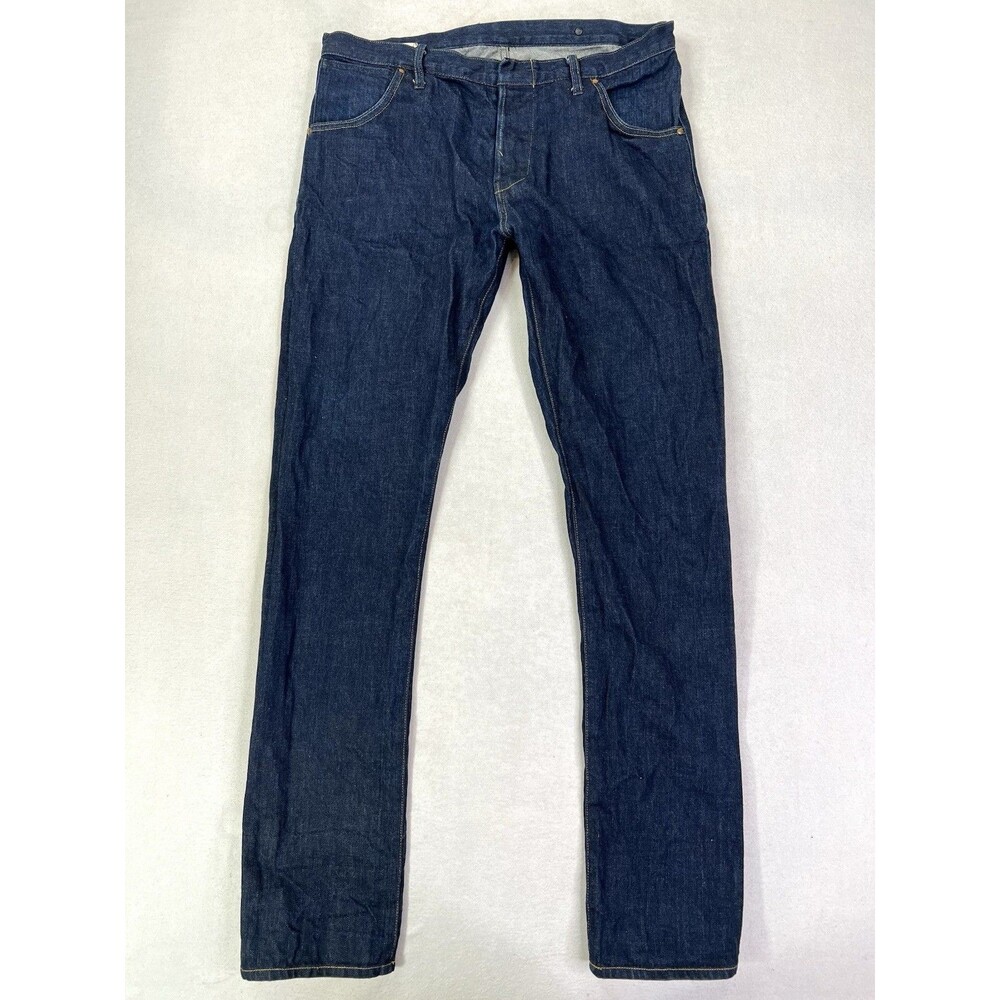 The Blksmth Slim Tim Jeans Selvedge White Oak Denim Mens 34x34 Dark Indigo Blue